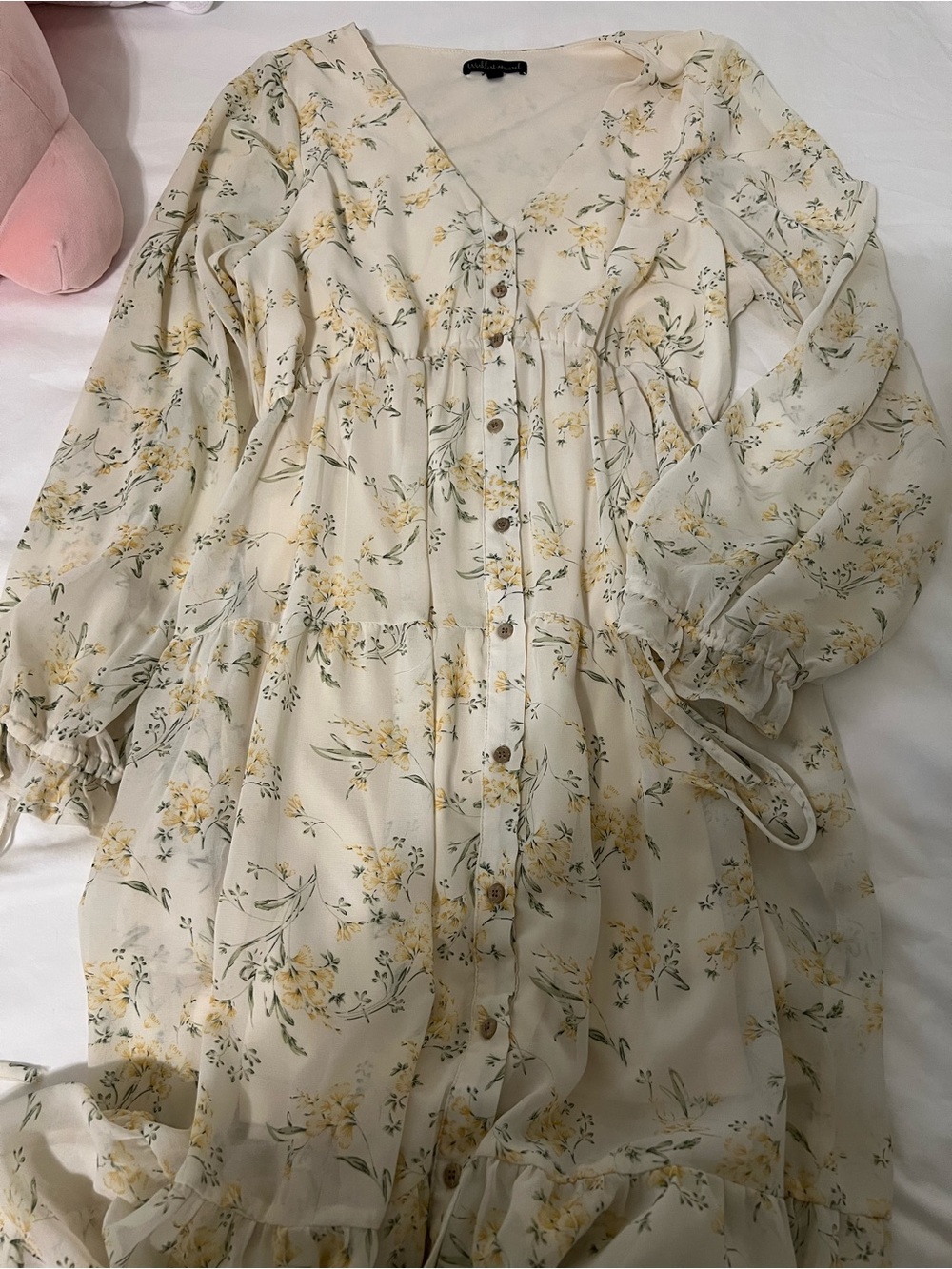 Floral Button-Front Dress in Cream and Yellow